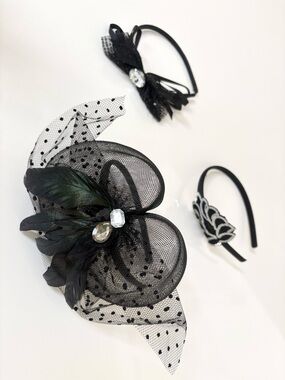 Black Feather & Veil Fascinator Headpiece - Women Accessories Buy One Get Two